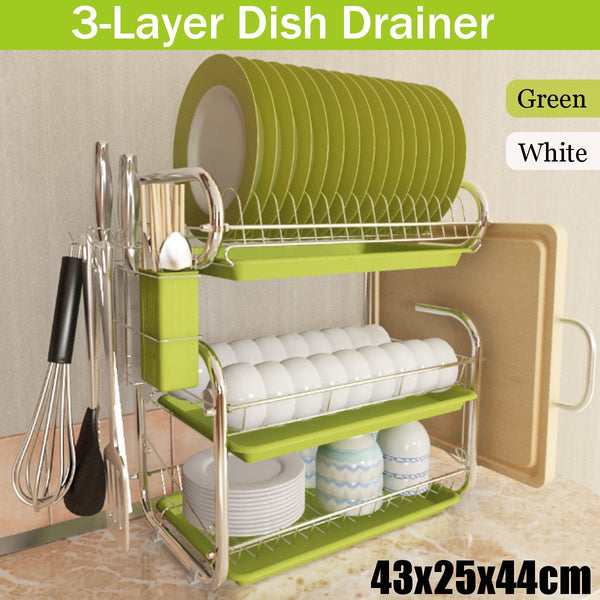 3 Tiers Dish Drying Rack Storage Shelf Kitchen Washing Holder Basket Plated Iron Knife Sink Dish Drainer Drying Rack Organizer