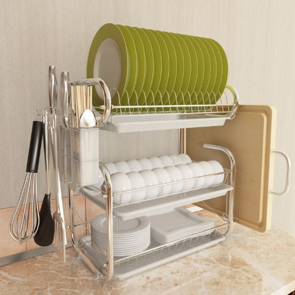 3 Tiers Dish Drying Rack Storage Shelf Kitchen Washing Holder Basket Plated Iron Knife Sink Dish Drainer Drying Rack Organizer