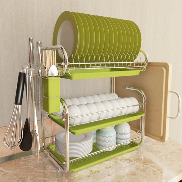 3 Tiers Dish Drying Rack Storage Shelf Kitchen Washing Holder Basket Plated Iron Knife Sink Dish Drainer Drying Rack Organizer