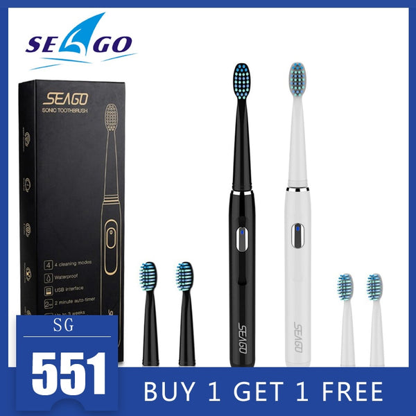 SEAGO Electric Toothbrush Rechargeable buy one get one free Sonic Toothbrush 4 Mode Travel Toothbrush with 3 Brush Head Gift