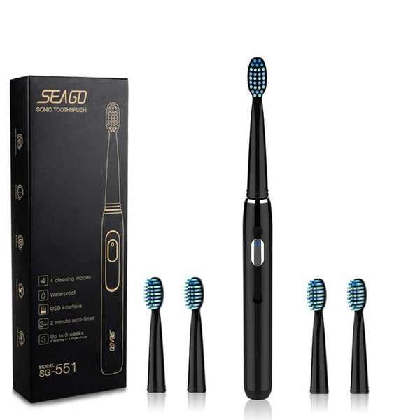 SEAGO Electric Toothbrush Rechargeable buy one get one free Sonic Toothbrush 4 Mode Travel Toothbrush with 3 Brush Head Gift