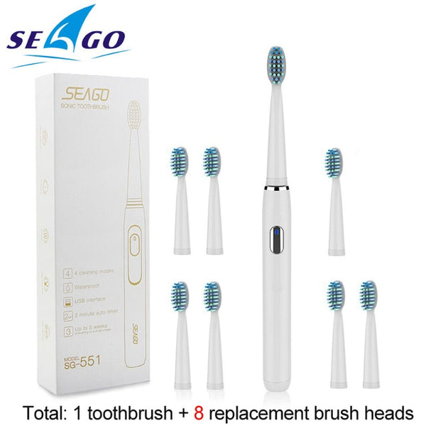 SEAGO Electric Toothbrush Rechargeable buy one get one free Sonic Toothbrush 4 Mode Travel Toothbrush with 3 Brush Head Gift