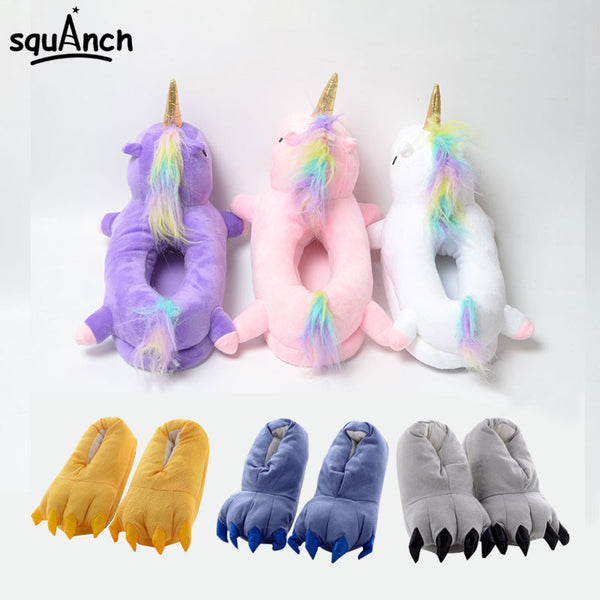 Unicorn Slippers Cartoon Animal Claw Kigurumi Onesies Pajama Shoes Kid Adult Kawaii Funny Paws Casual Cosplay Prop Party Wear